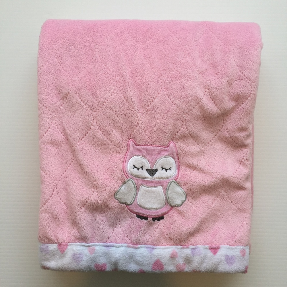 Just Born Baby Blanket Pink White Owl Sherpa Style